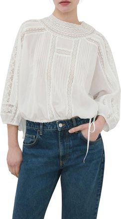 Mango Lace Inset Woven Shirt in Off White at Nordstrom, Size 6