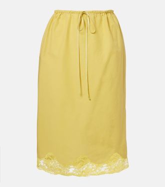 Saint Laurent Lace-trimmed cotton and silk midi skirt
