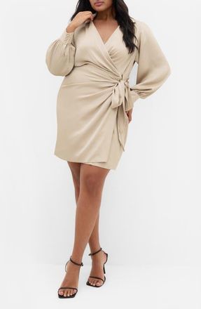 City Chic Marlowe Faux Wrap Dress in Taupe at Nordstrom, Size Xxl