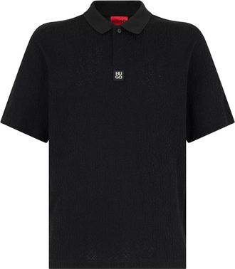 HUGO BOSS Tops, Heren, Zwart, XL, Polo shirt met jacquardpatroon en relaxte pasvorm