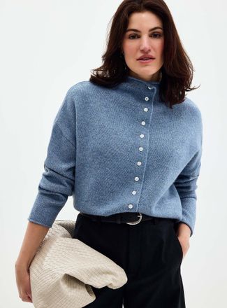 Contemporaine Womens Plush funnel-neck Cardigan Sweater