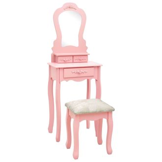 vidaXL Juego De Tocador Y Taburete Madera Paulownia Rosa 50x59x136 Cm Vidaxl