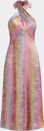 Mestiza New York Copacabana Metallic Striped Halter Midi Dress