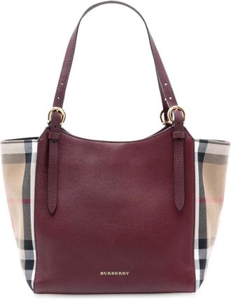 Burberry Borsa tote Canterbury in pelle di vitello pieno fiore e tela con motivo House Check 2000-2017 - Viola