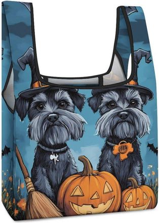 Generic Halloween Schnauzer Cute Pumpkin Bat Spider Shopping Bag Reusable Grocery Tote Bag Foldable Handbag for Travel Picnic