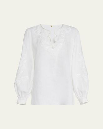 Kobi Halperin Soraya Sequin Embroidered Linen Blouse