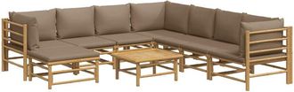vidaXL Set De Muebles De Jard&iacute;n 9 Piezas Bamb&uacute; Y Cojines Gris Taup&eacute; Vidaxl