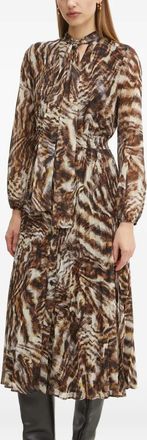 Liu Jo tie-neck animal-print midi dress - Brown