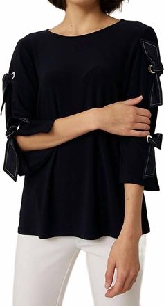 Joseph Ribkoff Belisima Bow Detail Top In Rich Navy