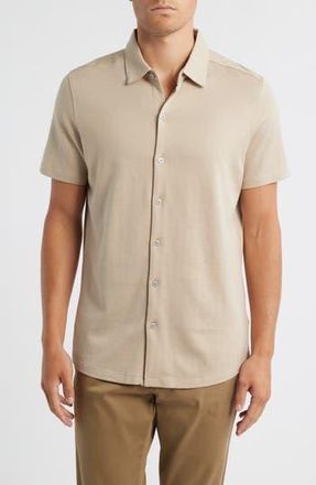 Robert Barakett Nino Herringbone Short Sleeve Cotton Knit Button-Up Shirt in Beige at Nordstrom Rack, Size Xx-Large