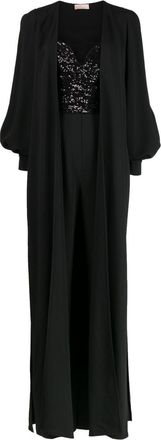 Elie Saab cape-detail sequined jumpsuit - women - Acetate/Elastane/Nylon - 38 - Black