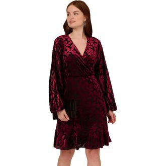 Adrianna Papell Dress Womens Burgundy Floral Velvet Surplice Neck Party FROG354