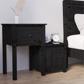 vidaXL Vidaxl - Mesita De Noche Madera Maciza De Pino Negro 79,5x38x65,5 Cm