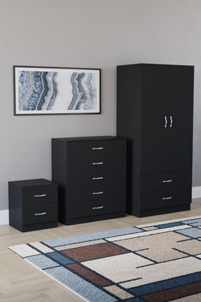 Home Discount Vida Designs Riano 3 Piece Bedroom Set 2 Draw Bedside & 5 Drawer Chest in Black