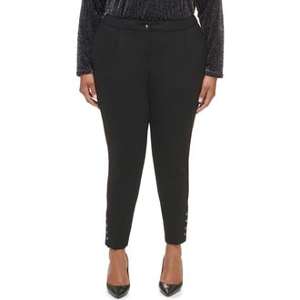 Calvin Klein Ponte Pleat Front Slim Leg Pants in Black at Nordstrom Rack, Size 20W