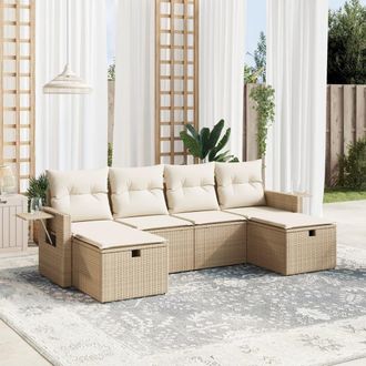 vidaXL Juego De Sof&aacute;s Jard&iacute;n Con Cojines 6 Pzas Rat&aacute;n Sint&eacute;tico Beige Vidaxl