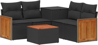 vidaXL Juego De Sof&aacute; 6 Uds. Negro Rat&aacute;n Sint&eacute;tico Y Acero Vidaxl