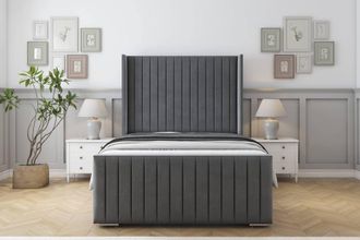 Sloomy Marlborough Coniston Frame-Mattress-50 Upholstered Wingback Headboard in Dark Grey | Size: Small Double