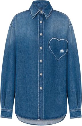 Moschino Frayed Heart Patch Denim Shirt