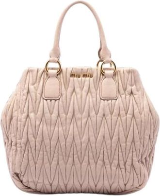 Miu Miu Pre-owned Quilted Nappa Satchel - Dames - Vintage Handtas - Beige - ONE Size - Leer - Vintage