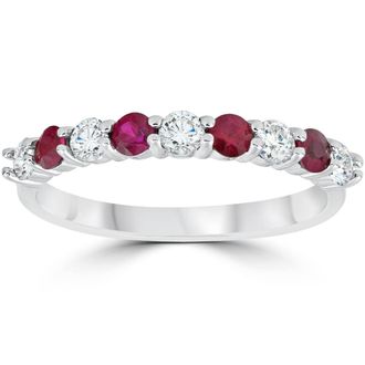 Pompeii3 1/2CT Ruby & Diamond Wedding Ring 10K White Gold Size Selectable