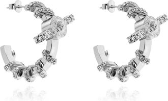 Versace Ronde Oorbellen met Glinsterende Kristallen - Dames - Oorbellen - Grijs - ONE Size - Leer - Accessoires