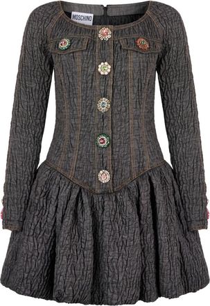 Moschino Korte jurk met boothals - Dames - Korte kleedjes - Grijs - M - Katoen - Kleedjes