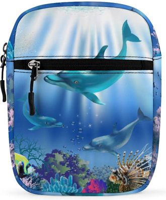 Generic Cartoon Underwater World Dolphins Coral Crossbody Bag Adjustable Satchel Cute Shoulder Bag Lightweight Sling Bags