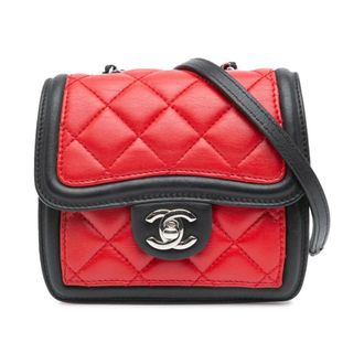 Chanel Pre-owned Mini Square Lambskin Graphic Flap Crossbody - Dames - Pre-owned - Rood - Maat: ONE Size Leer