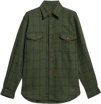 Fortela Classic Wool Check Overshirt in Green at Nordstrom, Size Medium Eu