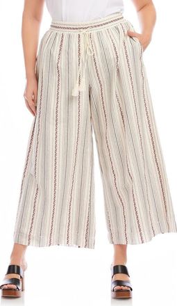 Karen Kane Embroidered Stripe Cotton Drawstring Crop Pants in Natural at Nordstrom, Size 1 X