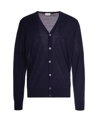Ballantyne V-Neck Ribbed Wool Cardigan