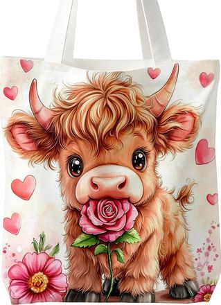 Generic Highland Cow Tote Bag, 39x35cm Highland Cow Gifts for Women, Animals Farm Themed Canvas Shopping Bag, Durable Animal Shopping Bags for Women Men, Reus