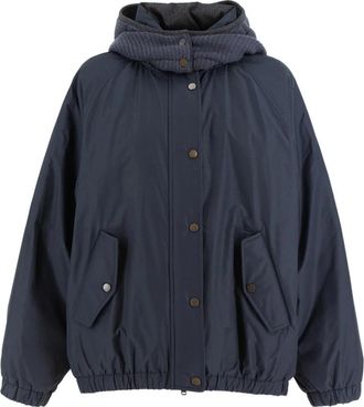Brunello Cucinelli Waterafstotende Donsjas - Dames - Regenjassen - Blauw - M - Katoen - Jassen
