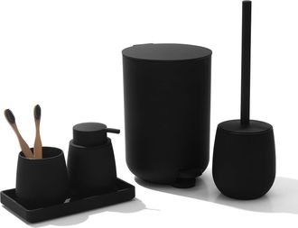 OEM Accesorios De Ba&ntilde;o Negros: Jab&oacute;n, Cepillo De Dientes, Papelera, Escobilla De Ba&ntilde;o, Soporte, Bandeja
