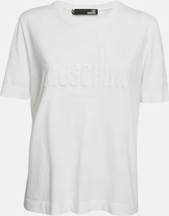 Love Moschino White Logo Embossed Cotton Crew Neck T-Shirt M