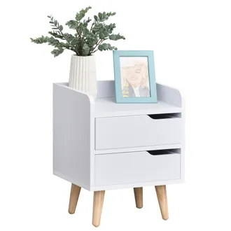 OEM Mesa De Noche Multiusos Mesita Auxiliar Para Sala De Estar O Dormitorio Con 2 Cajones Espaciosos Patas Elevadas De Pino Dise&ntilde;o Moderno 33x28x42 Cm Bla