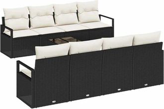 vidaXL Vidaxl - Garden Sofa Set 7 pcs Black, Cream 55 x 55 x 37 cm Poly Rattan