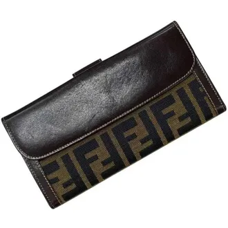 Fendi Brown Khaki Canvas Leather Long Wallet (Bi-Fold) (Pre-Owned)