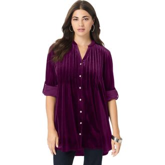 Roaman's Pintuck Velour Tunic in Dark Berry at Nordstrom, Size 32
