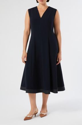 Marina Rinaldi Cady Fit & Flare Midi Dress in Midnight Blue at Nordstrom, Size 14W