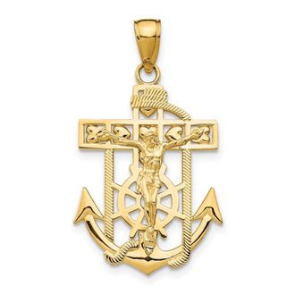 Diamond2Deal 14k Yellow Gold Polished Textured Mini Mariners Crucifix Pendant