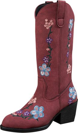 Generic Fashion Boots for Women Autumn and Winter In Stock Womens Leather Boots foreign Trade Pointed Plus Size Embroidered Western Womens Boots (Wine, 5.5)