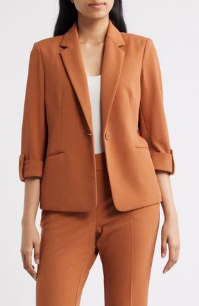 Anne Klein Roll-Tab Sleeve Jacket in Cedar Spice at Nordstrom, Size X-Small P