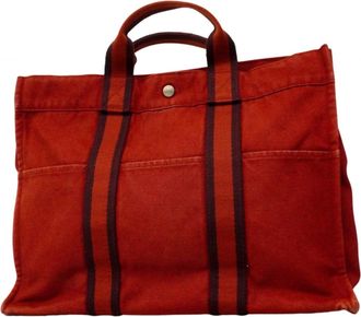 Herm&egrave;s Red Color Canvas Tote Bag (Pre-Owned)