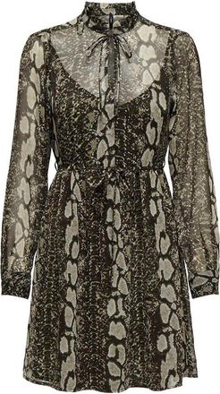 Only Bedrukte jurk, te strikken aan de hals