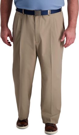 Haggar Mens Cool Right Performance Flex Classic Fit Pleat Front Pant-reg. and Big & Tall Casual, Khaki HTR, 48W x 32L