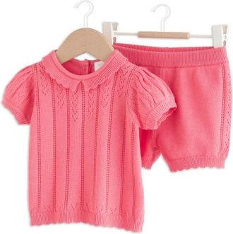 Next Cotton Pointelle Sweater & Shorts Set in Pink at Nordstrom, Size 12-18M