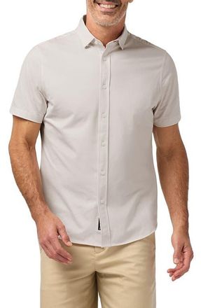 Mizzen+Main Newport Solid Tan Short Sleeve Knit Cotton Blend Button-Up Shirt in Oat at Nordstrom, Size X-Large
