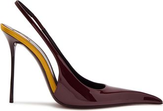 Saint Laurent Amalia 110 Patent Leather Slingback Pumps - Brown